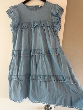 Stellah Light Blue Eyelet Tiered Cotton Dress